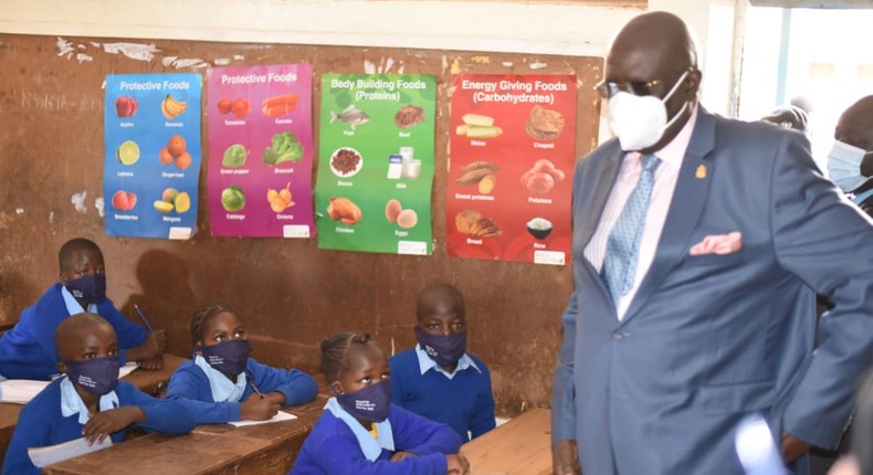 Education CS George Magoha at the Olympic Primary School, Kibra - Nairobi as in-person learning resumed on January 4, 2020  