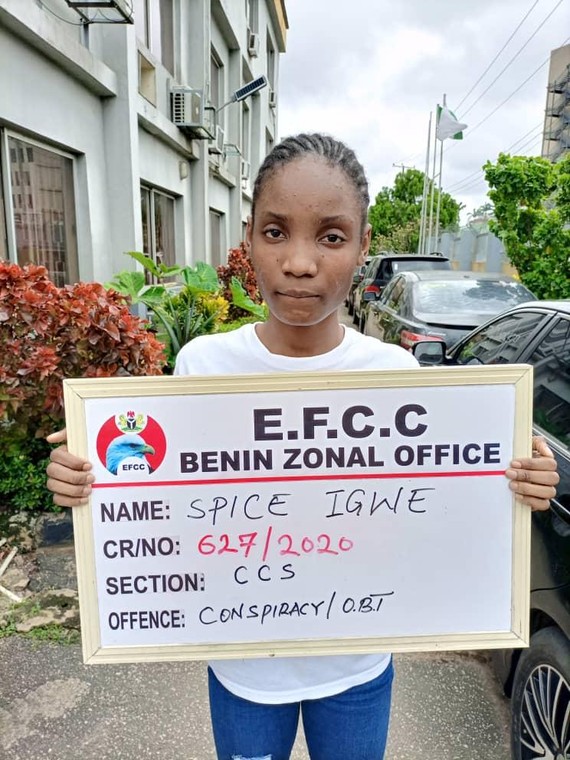 Dandy Spice Igwe was arrested in connection to her boyfriend's fraudulent activities [EFCC]