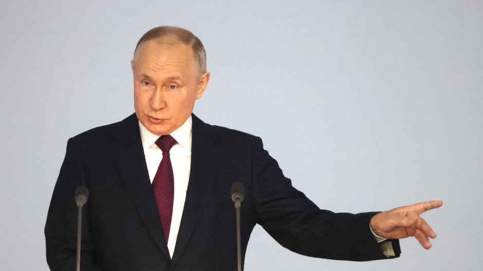 Prezydent Rosji Władimir Putin podczas dorocznego spotkania ze Zgromadzeniem Federalnym, 21 lutego 2023 r.