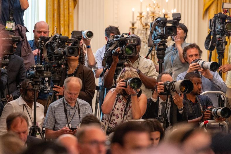 Journalists covering President William Ruto's U.S. state visit at The White House
