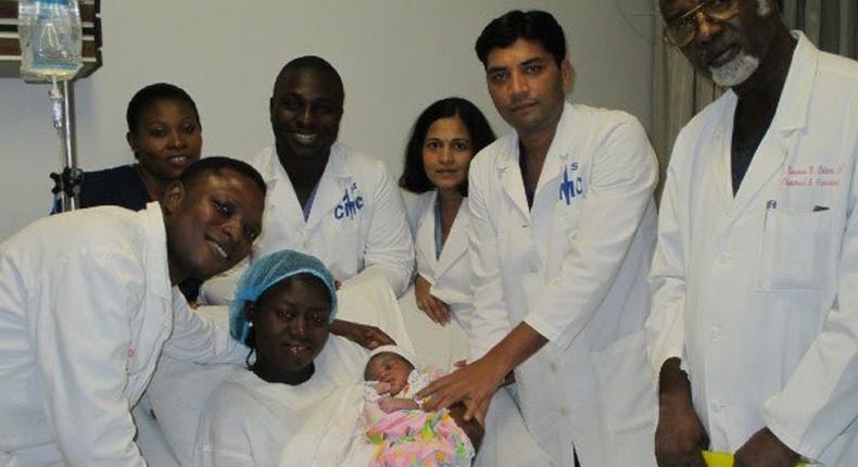 Wife of Nigerian Ebola survivor, Dr Adewale Adejoro delivers healthy baby on December 1, 2015, at the First Consultant Medical Centre (FCMC) in Lagos.