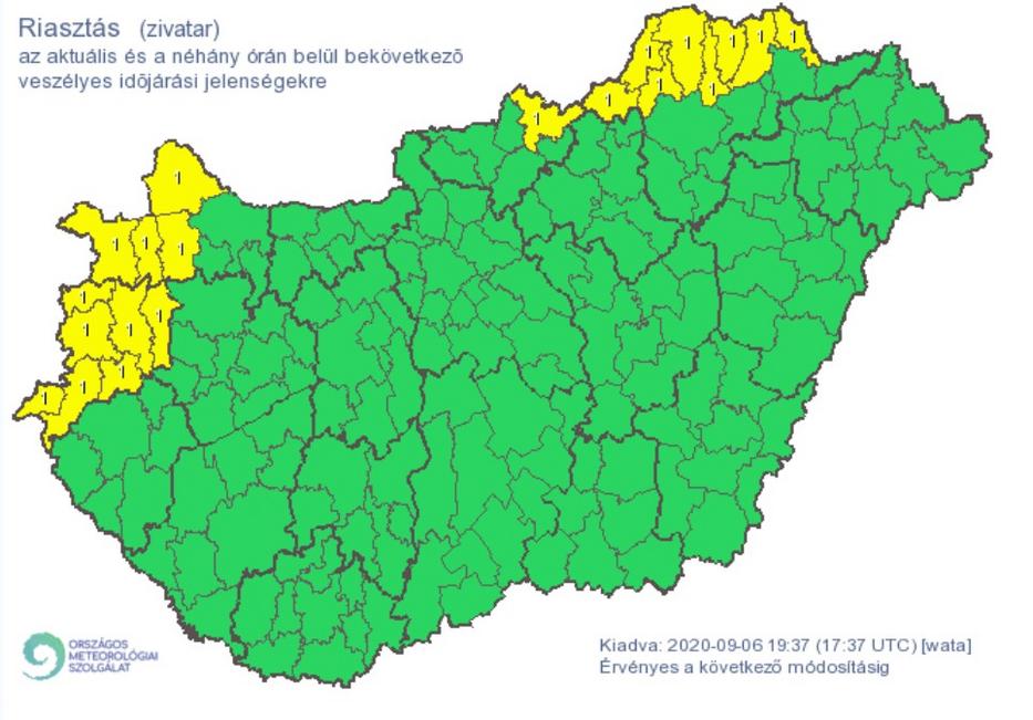 Riasztási térkép vasárnap éjjelre / Fotó: OMSZ