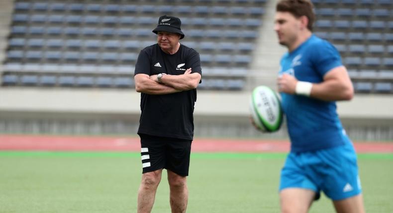 All Blacks coach Steve Hansen oversees a training session in Japan ahead of their opening match against South Africa on Saturday