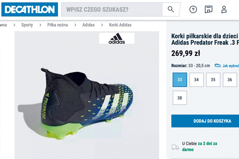 Decathlon w Polsce bardzo chętnie w swoim sklepie internetowym sprzedaje i promuje np. buty Adidasa