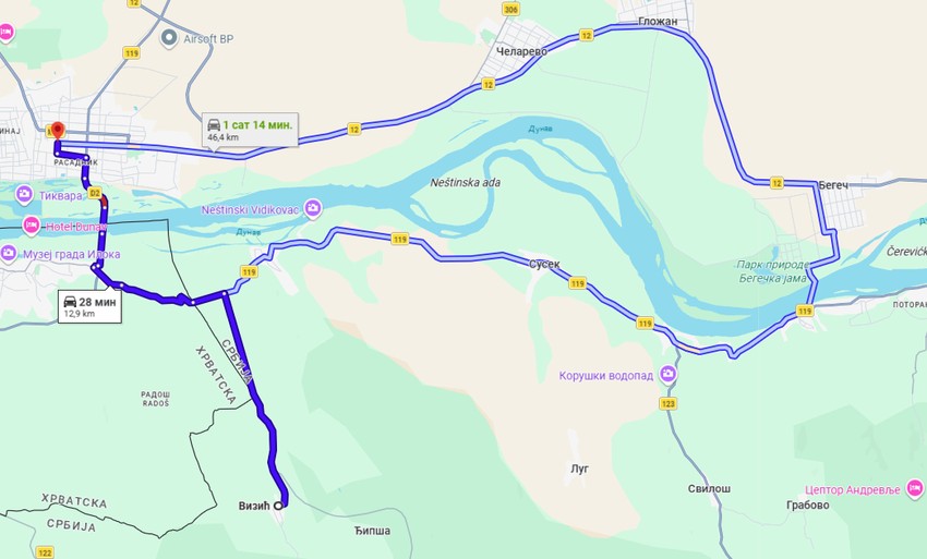 Kraća ruta od Vizića kroz Hrvatsku do Bačke Palanke