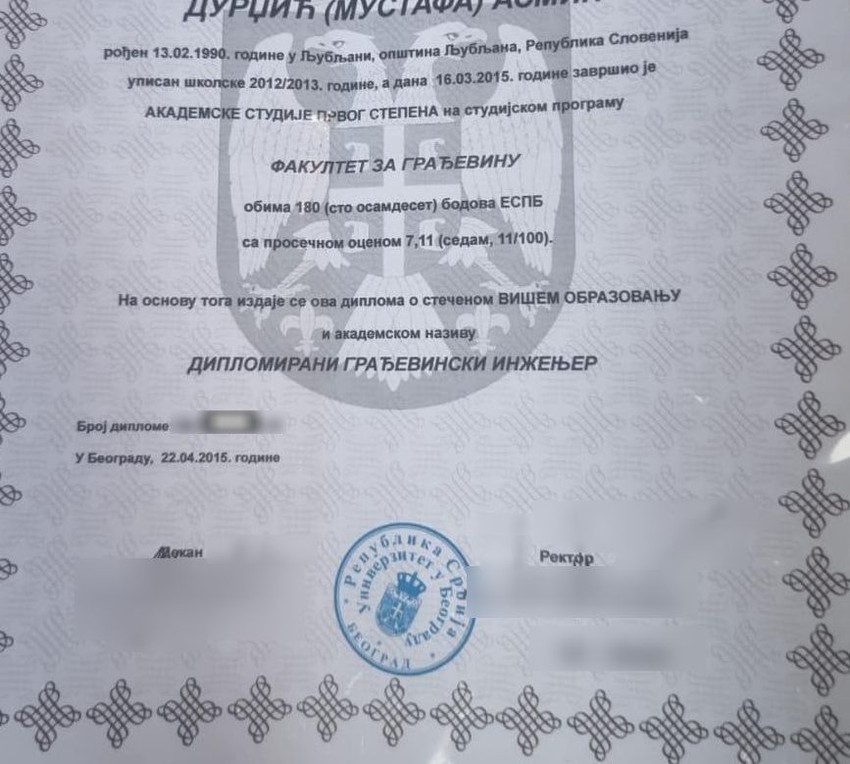 Ovo je diploma Asmina Durdžića: Evo šta je završio na državnom fakultetu