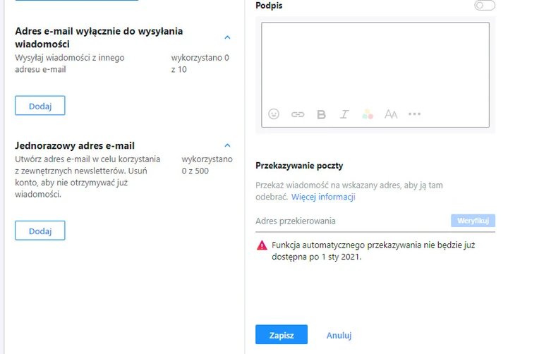 Automatyczne przekazanie wiadomości znika z darmowych kont Yahoo Mail