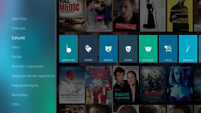 Onet VoD na Android TV oferuje przejrzysty interfejs i prosty dostęp do całego katalogu usługi