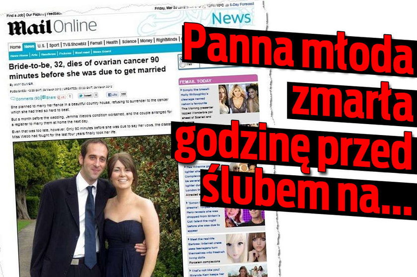 Panna młoda zmarła godzinę przed ślubem na...