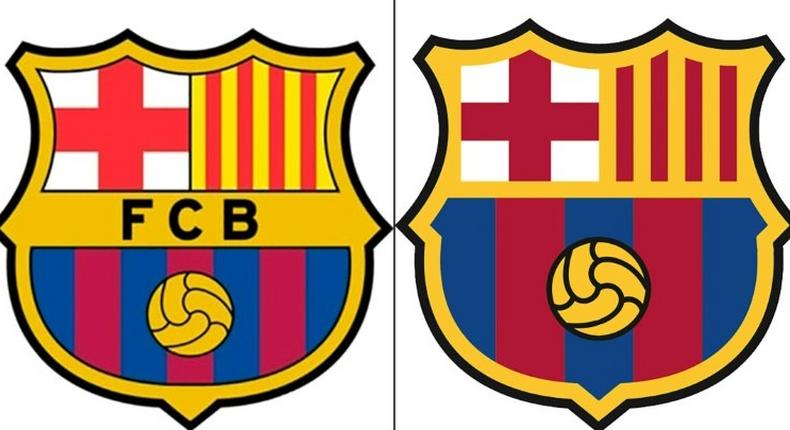 FC Barcelona's proposed adjustment to the current team badge (L) included removing the acronym FCB to highlight the ball and the Catalan regional flag