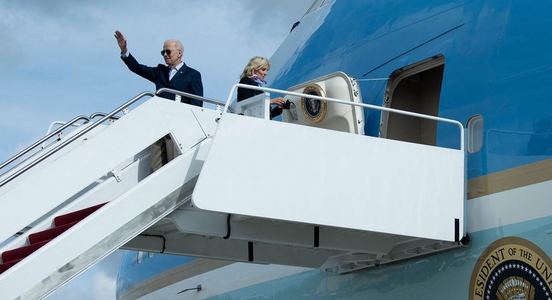 President Joe Biden boards Air Force One for Rome, Italy.