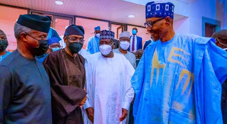 L-R: Vice President, Yemi Osinbajo; Speaker, House of Representatives, Femi Gbajabiamila; Senate President, Ahmad Lawan; and President Muhammadu Buhari [Presidency]