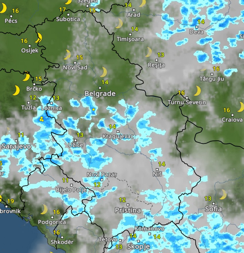 Kretanje nevremena u 22 sata