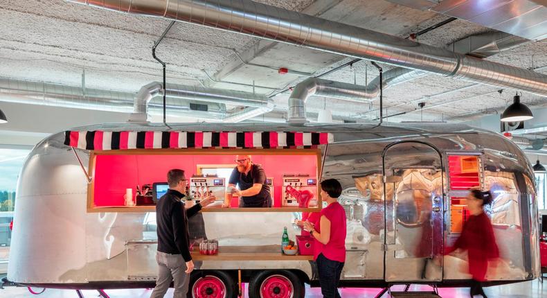 At T-Mobile's Bellevue, Washington, office, frozen yogurt is served out of an Airstream trailer.Gensler