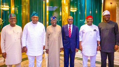President Bola Tinubu (middle) meets PDP's G5 Governors [Punch News]