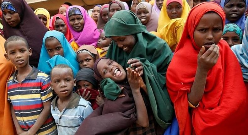 Somali refugees gather to celebrate with Pakistani Nobel Peace Prize laureate Malala Yousafzai during her 19th birthday at the Dadaab refugee camp near the Kenya-Somalia border, July 12, 2016. 
