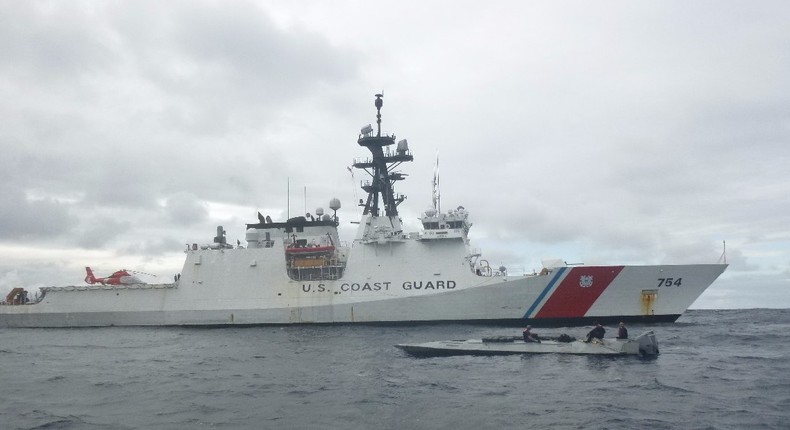 The Coast Guard cutter James interdicts a low-profile vessel in the eastern Pacific Ocean, October 22, 2018.