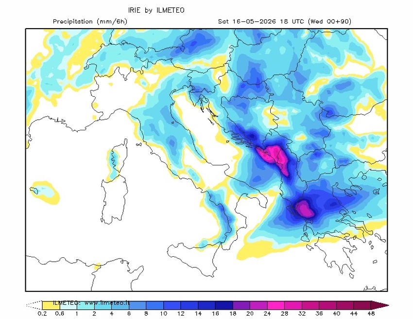 Mapa padavina za subotu