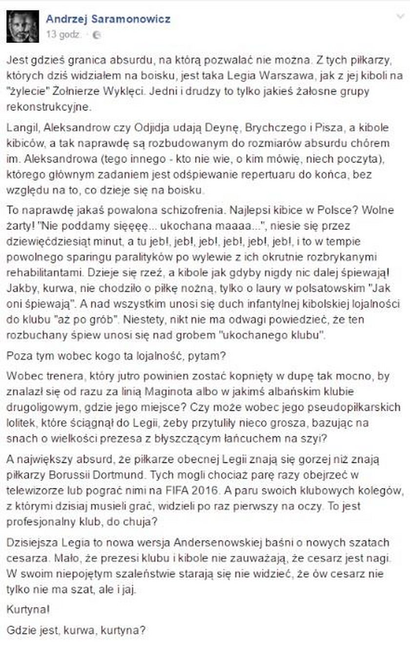  Saramonowicz miażdży Legię