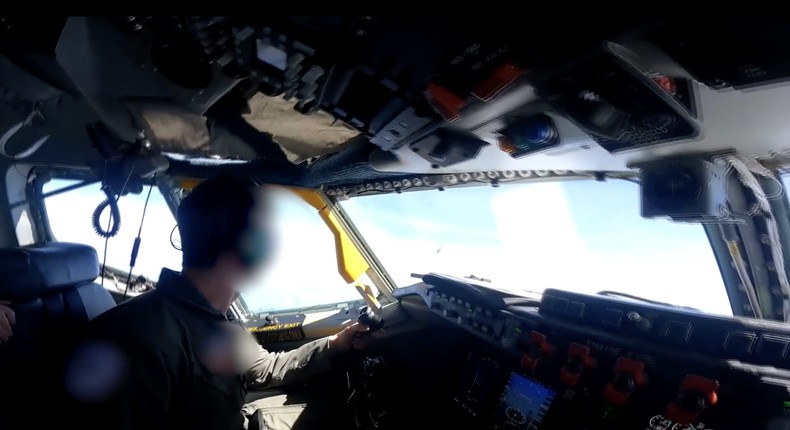 The cockpit of a US Air Force RC-135 aircraft on May 26, 2023.Screengrab/Courtesy video via US Indo-Pacific Command