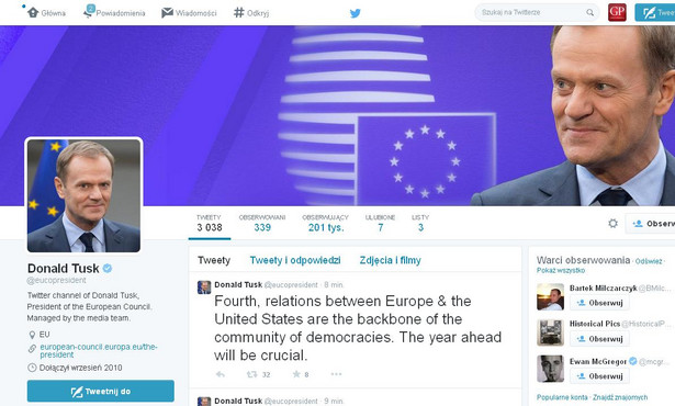 Donald Tusk przejął kontrolę także nad oficjalnym kontem na twitterze.