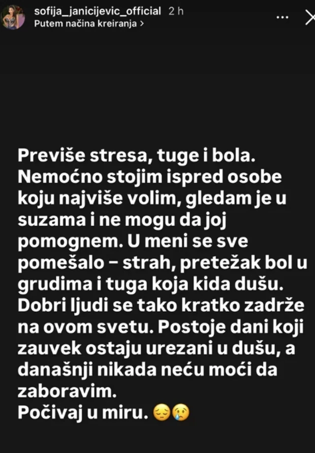 TUGA U DOMU SOFIJE JANIĆIJEVIĆ: Porodicu zadesio bolan gubitak