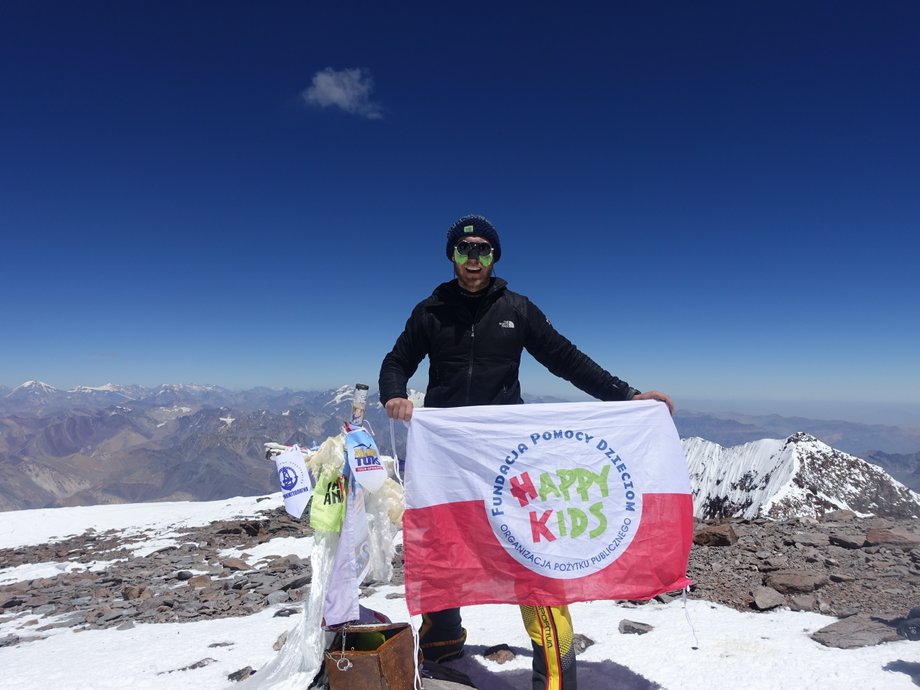 Michał Leksiński na szczycie Aconcagui - 6 962 m