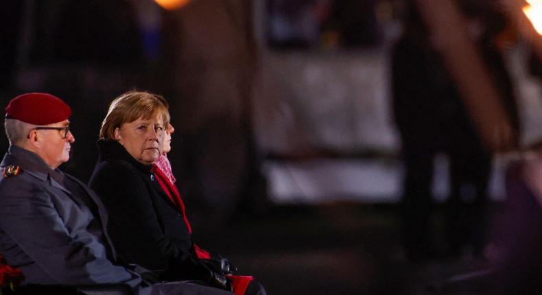 German Chancellor Angela Merkel at ceremony in Berlin.