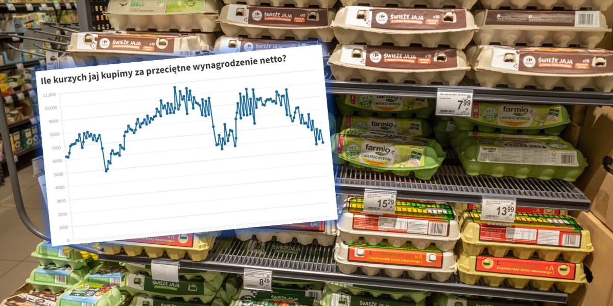 Rok temu przy sporo niższych płacach przeciętny Kowalski mógł kupić ponad 7 tys. jaj kurzych. Teraz tylko 5,5 tys.