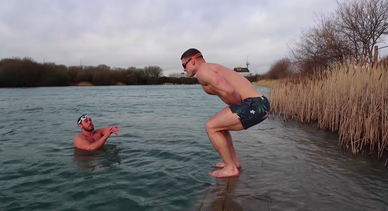 Watch This Bodybuilder Go Ice Swimming