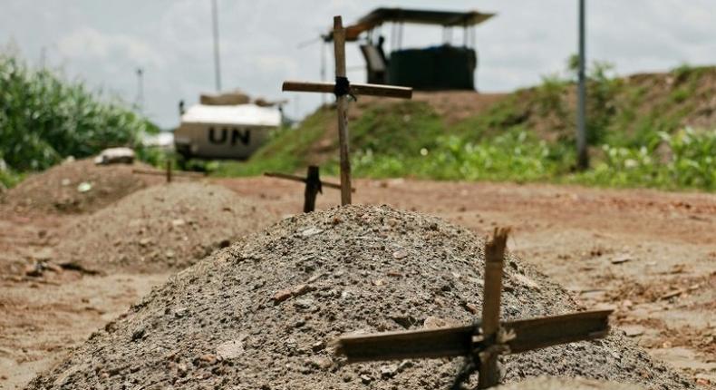 Makeshift graves at the UN Mission in the Republic of South Sudan (UNMISS), in Juba on July 22, 2016 