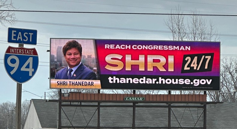 One of Democratic Rep. Shri Thanedar's tax-payer funded billboard advertisements near the airport in Detroit, Michigan.Bryan Metzger