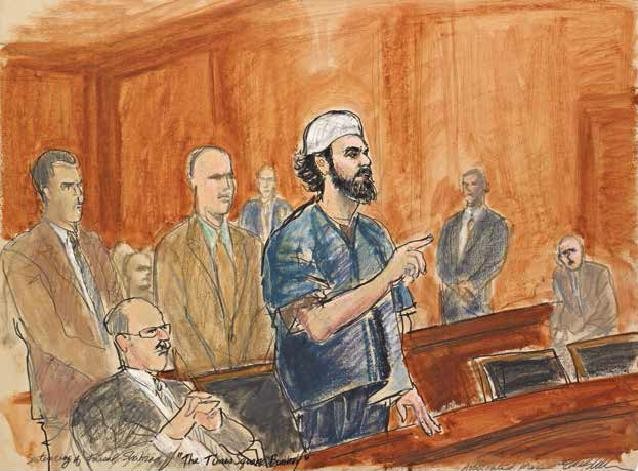 Faisal Shahzad, zamachowiec z Times Square, 2010. / rys. Elizabeth Williams