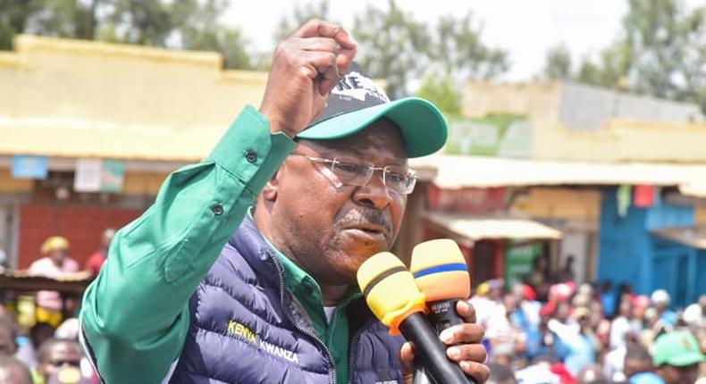 Bungoma Senator Moses Wetangula during a Kenya Kwanza campaign rally on May 25, 2022