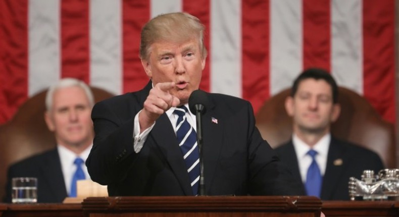 US President Donald Trump addresses Congress in Washington, DC on February 28, 2017