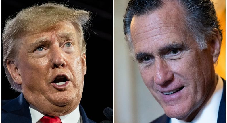 Former President Donald Trump, left, and Republican Sen. Mitt Romney of Utah.