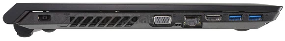 Lewa strona: złącze zasilania, VGA, LAN, HDMI, 2 × USB 3.0