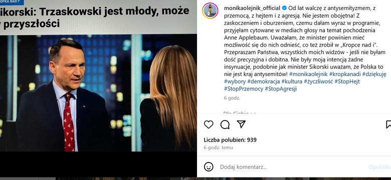 Oburzenie po wywiadzie Moniki Olejnik. Nocny wpis dziennikarki