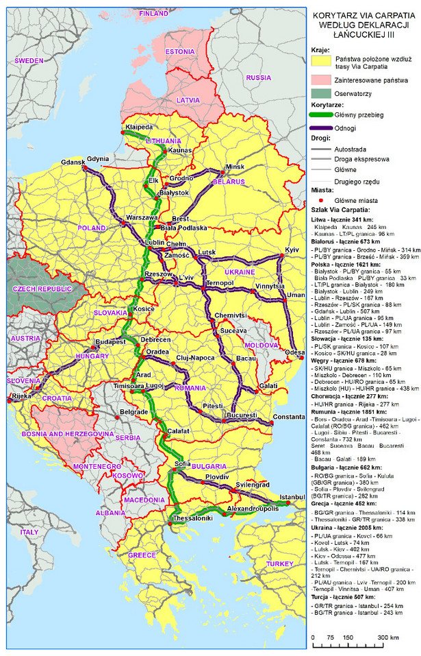 Via Carpatia - mapa - deklaracja łańcucka