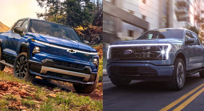 The Chevrolet Silverado EV (left), and the Ford F-150 Lightning.