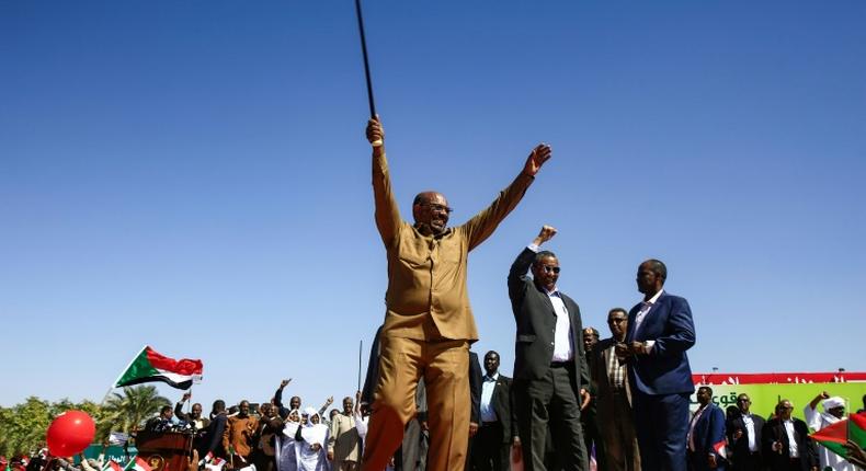 In this file photo, Sudan's President Omar al-Bashir appears during a rally in the Green Square in Khartoum on January 9, 2019