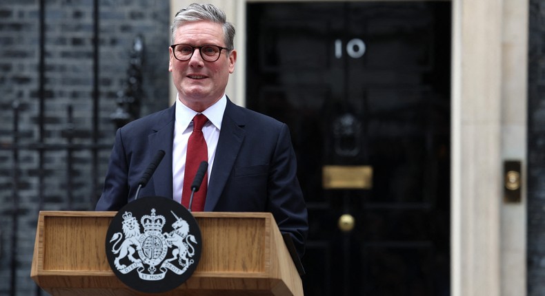 Britain's incoming Prime Minister Keir Starmer and leader of the Labour Party, addresses the nation after his general election victory, outside 10 Downing Street in London.Henry Nicholls/Getty Images