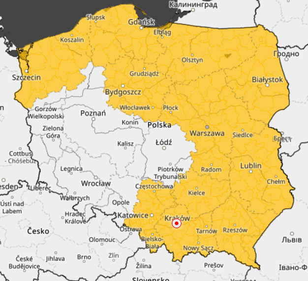 Prognoza ostrzeżeń IMGW na noc z wtorku na środę