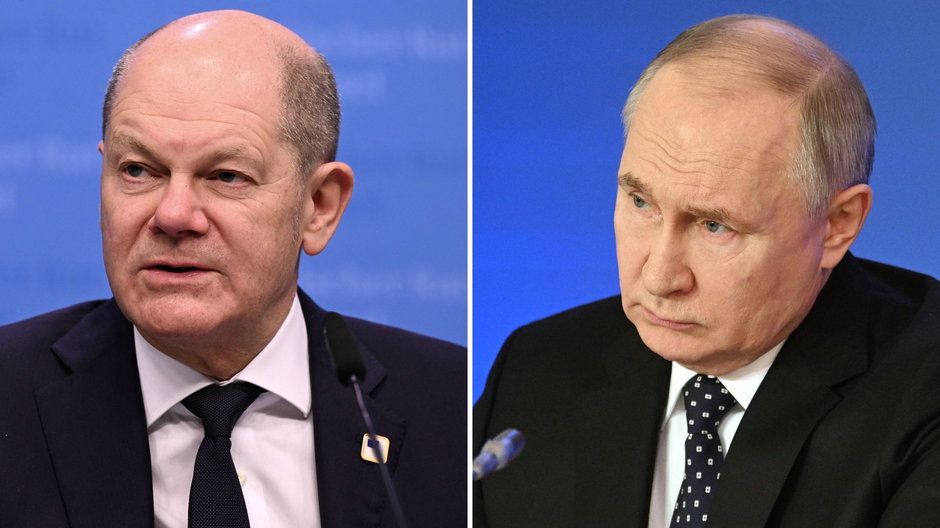 Po lewej: Olaf Scholz, po prawej: Władimir Putin