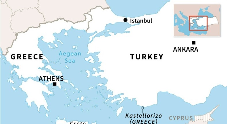 Map locating the Greek island of Kastellorizo, close to the Turkish coast