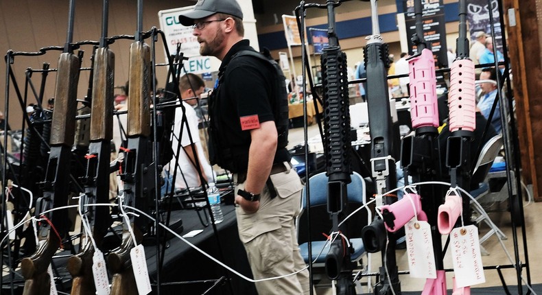 Guns for sale at a gun show in Fort Worth, Texas, July 10, 2016.
