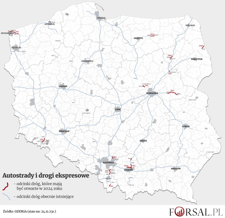 Autostrady i drogi ekspresowe otwierane w 2024 roku