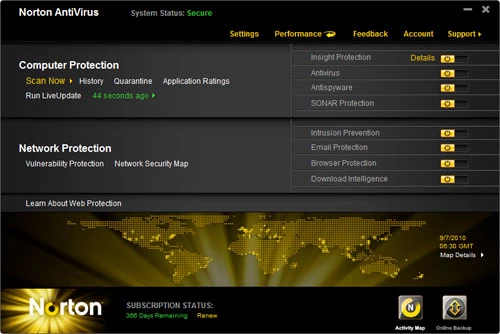Norton Antivirus 2011 - ekran główny