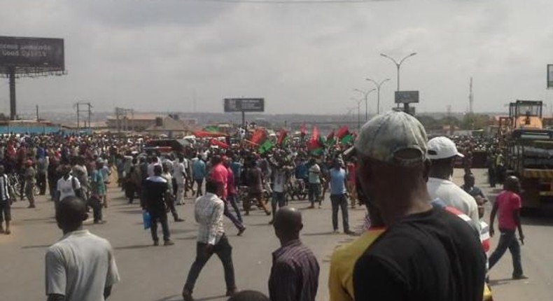 Pro-Biafra protesters in Onitsha, Anambra State on December 1, 2015