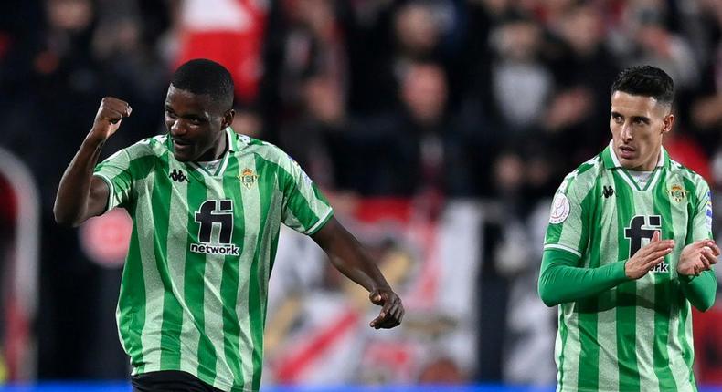 Real Betis midfielder William Carvalho (left) scored the winner against Rayo Vallecano on Wednesday. Creator: OSCAR DEL POZO